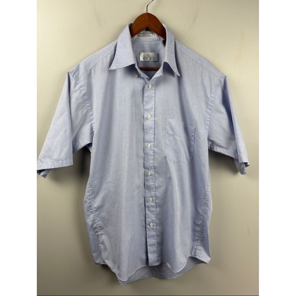 Enro Men's Light Blue Short-Sleeve Button-Down Shirt with Chest Pocket